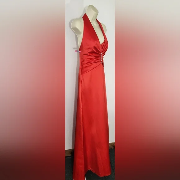 Impressions Dress 1990s Rhinestone Buttons Ruched Top Red Size 12 - Picture 3 of 12